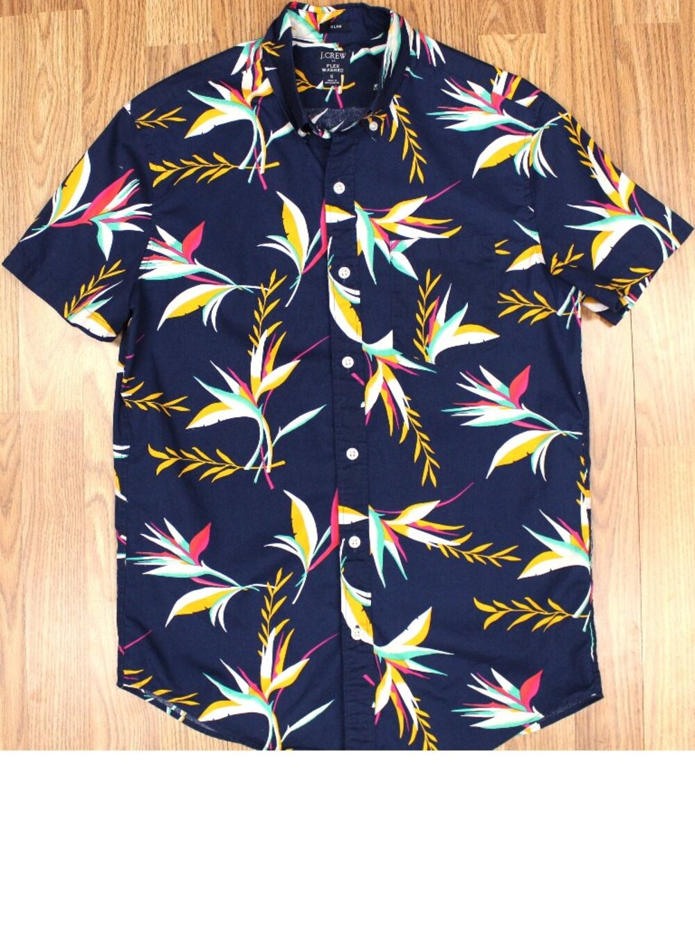 J.CREW SLIM FIT SHIRT COTTON/SPANDEX NAVY FLORAL PRINT Sz SMALL, S